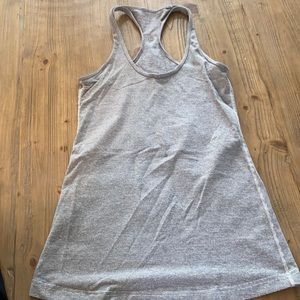 Gray and white workout tank